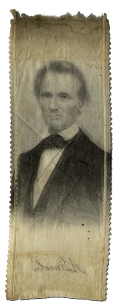 Abraham Lincoln 1860 Campaign Ribbon With the Desirable ''Cooper Union'' Photographic Portrait